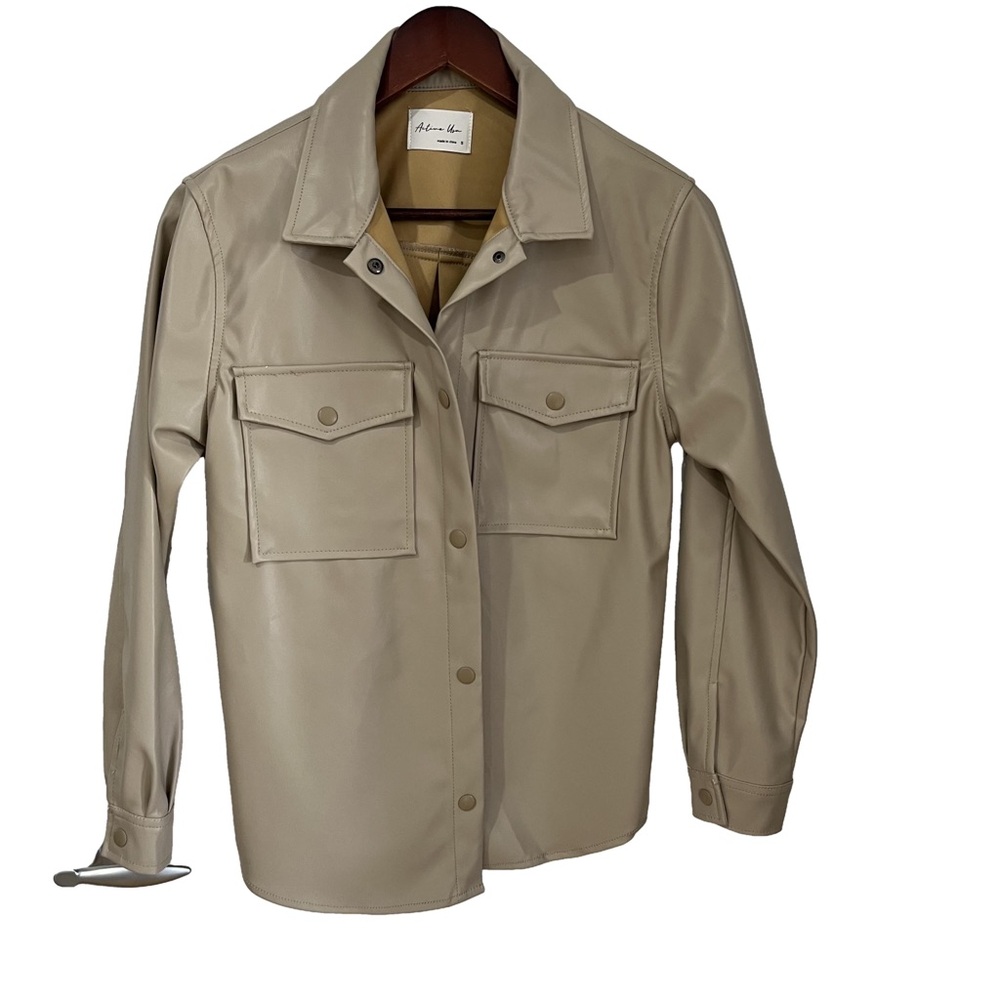 Beige Faux Leather Shirt Jacket